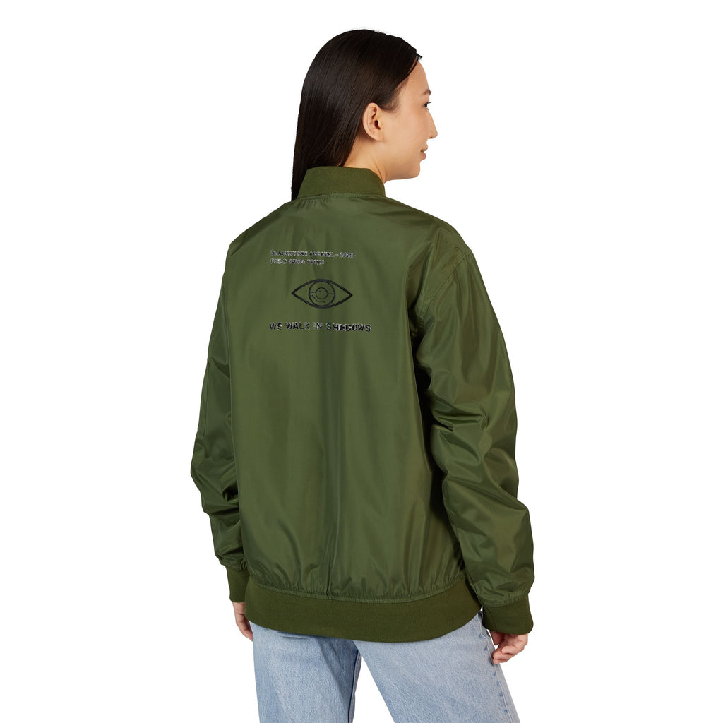 Eco-Friendly Bomber Jacket, Sustainable Embroidered Coat, Upcycled Outerwear, Recycled Fashion Statement, Earth-Friendly Patched Jacket