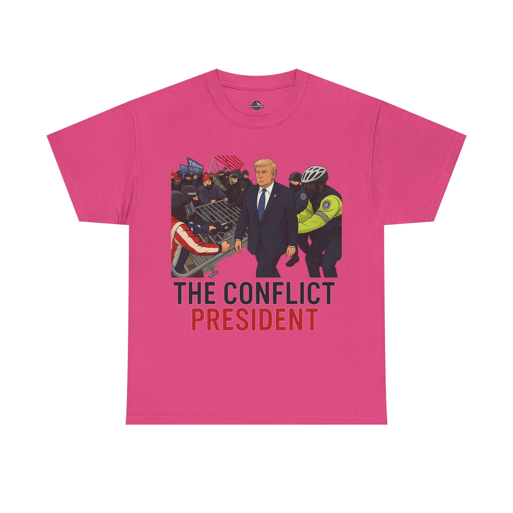 Political Satire Statement Tee - "the Conflict President" Unisex Cotton Tee, Graphic T-Shirt, Protest Apparel, Gift for Activists
