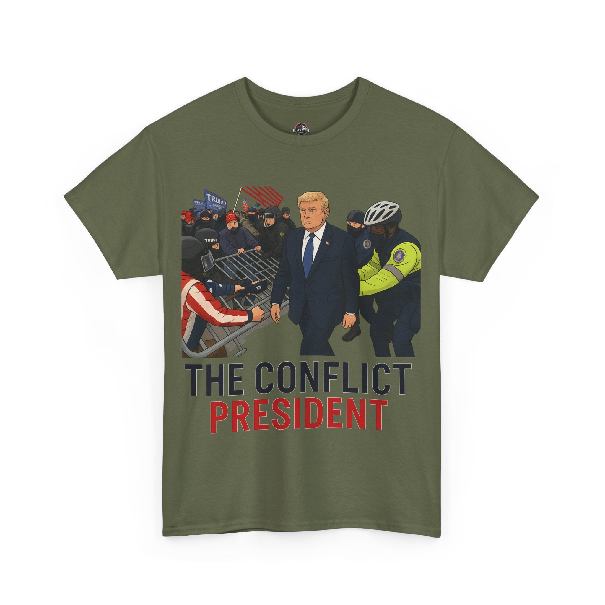 Political Satire Statement Tee - "the Conflict President" Unisex Cotton Tee, Graphic T-Shirt, Protest Apparel, Gift for Activists