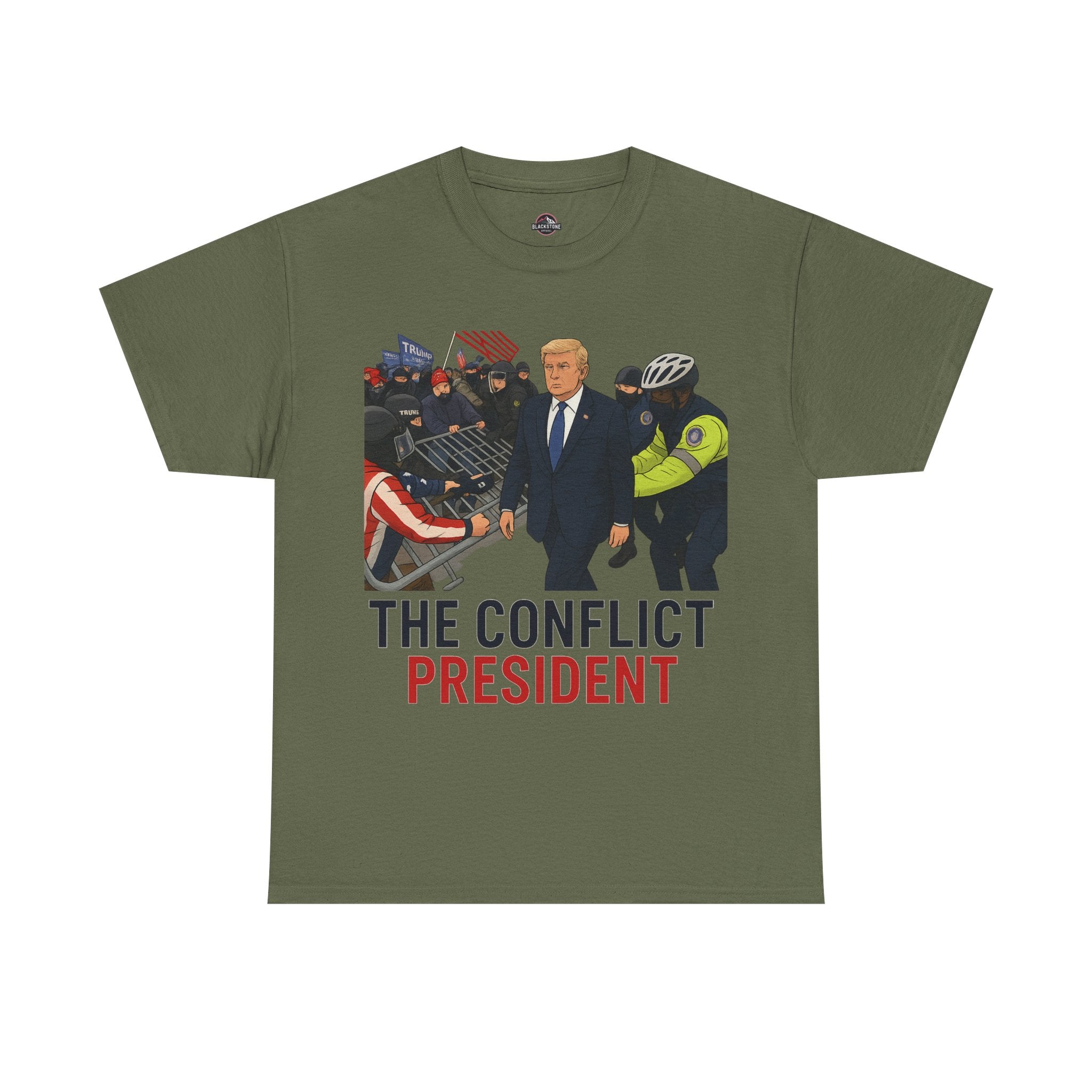 Political Satire Statement Tee - "the Conflict President" Unisex Cotton Tee, Graphic T-Shirt, Protest Apparel, Gift for Activists