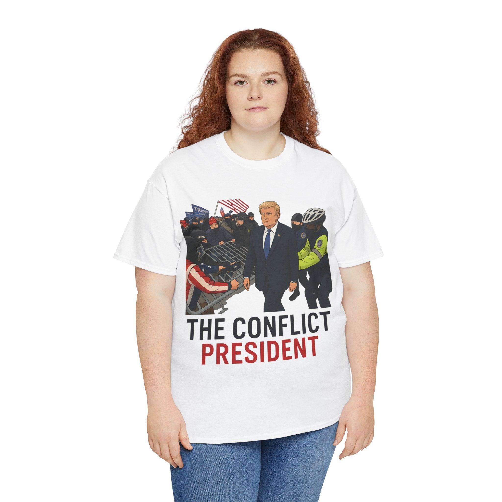 Political Satire Statement Tee - "the Conflict President" Unisex Cotton Tee, Graphic T-Shirt, Protest Apparel, Gift for Activists